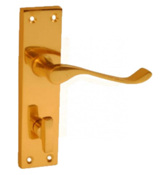 Premium Victorian Scroll Door Handle - Bathroom (Polished Brass)