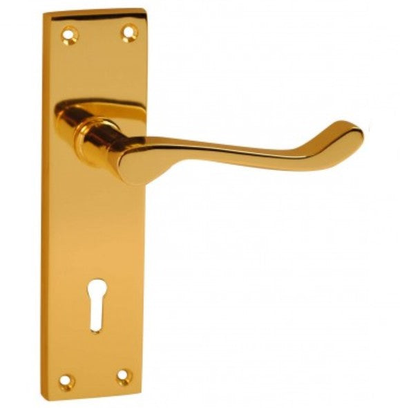 Premium Victorian Scroll Door Handle - Lock (Polished Brass)