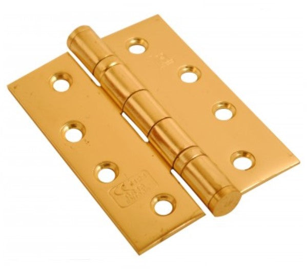 Twin Ball Bearing Hinge CE13 Fire Rated - 100 x 75 x 3mm (Electro Brass Plated) - Pair