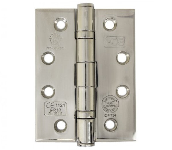 Twin Ball Bearing Hinge CE13 Fire Rated - 100 x 75 x 3mm (Polished Stainless Steel) - Pair
