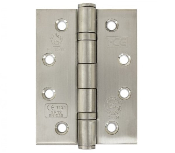 Twin Ball Bearing Hinge CE13 Fire Rated - 100 x 75 x 3mm (Satin Stainless Steel) - Pair